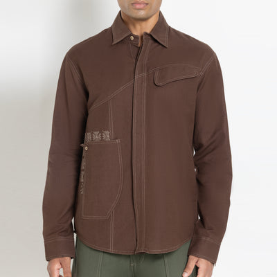 Kara - Saddle-stitch Shirt - Dark Brown For Men