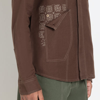 Kara - Saddle-stitch Shirt - Dark Brown For Men