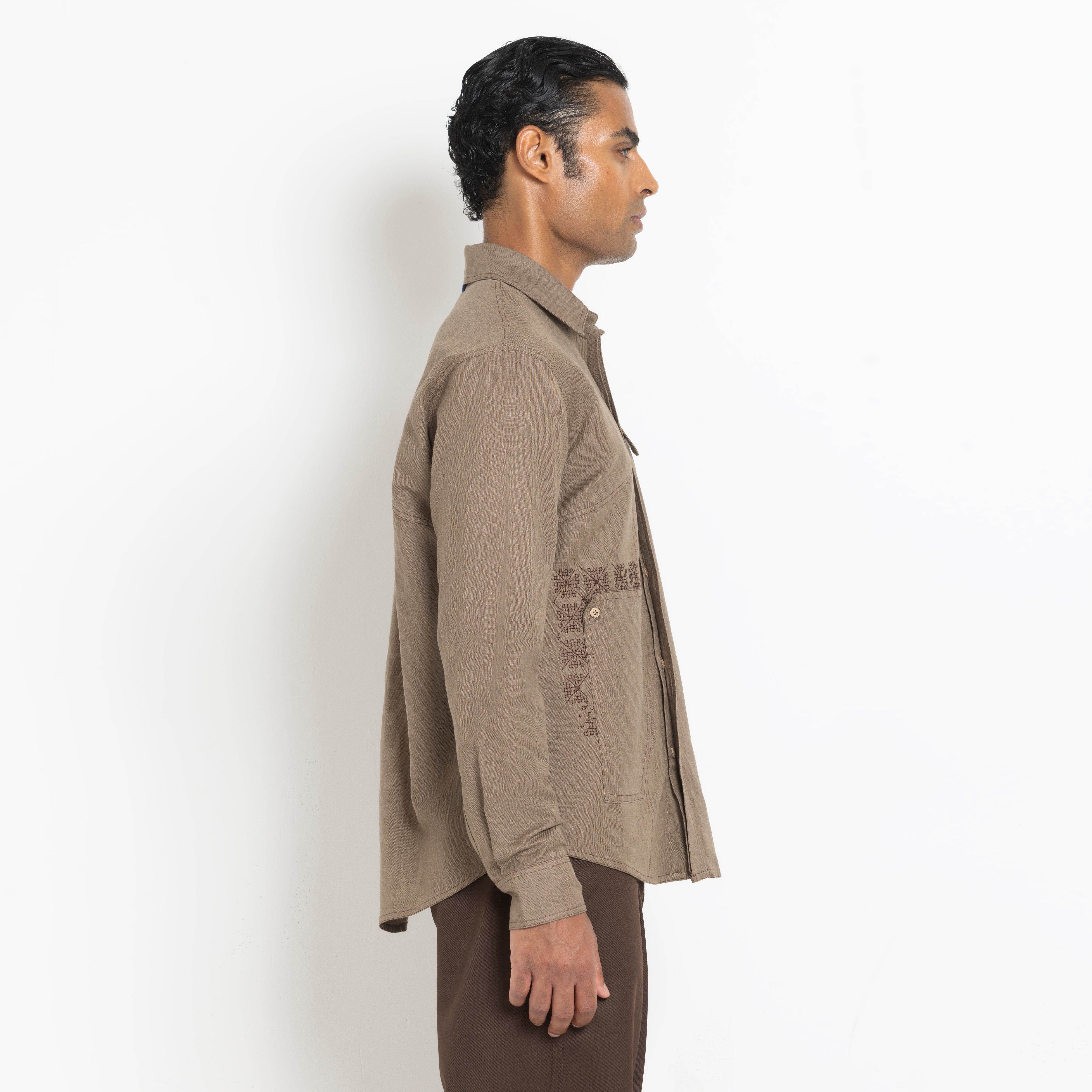 Kara - Saddle-stitch Shirt - Light Brown For Men