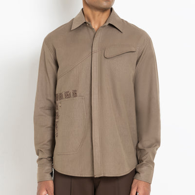 Kara - Saddle-stitch Shirt - Light Brown For Men
