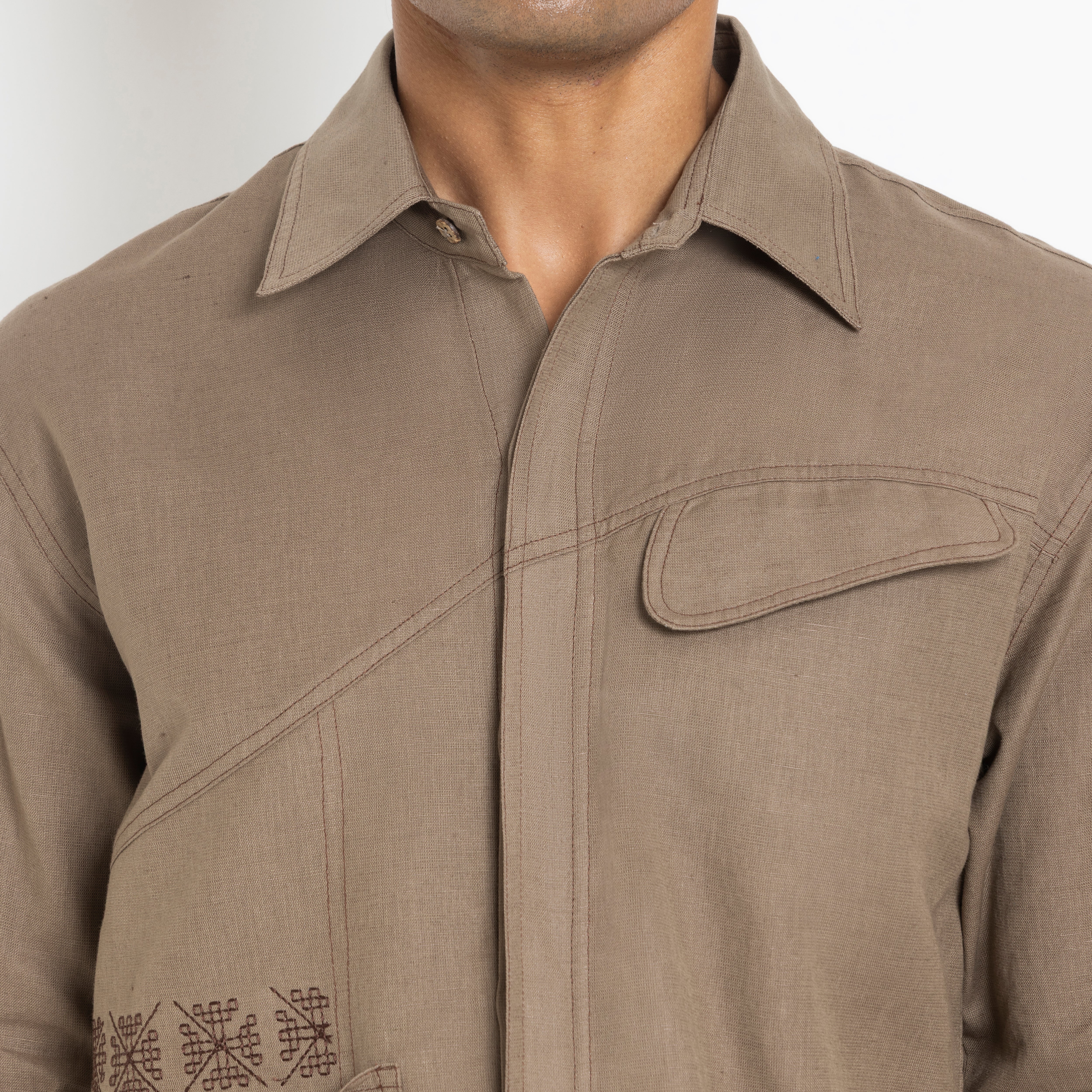 Kara - Saddle-stitch Shirt - Light Brown For Men