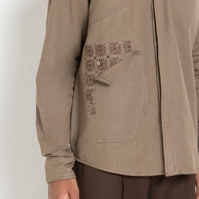 Kara - Saddle-stitch Shirt - Light Brown For Men