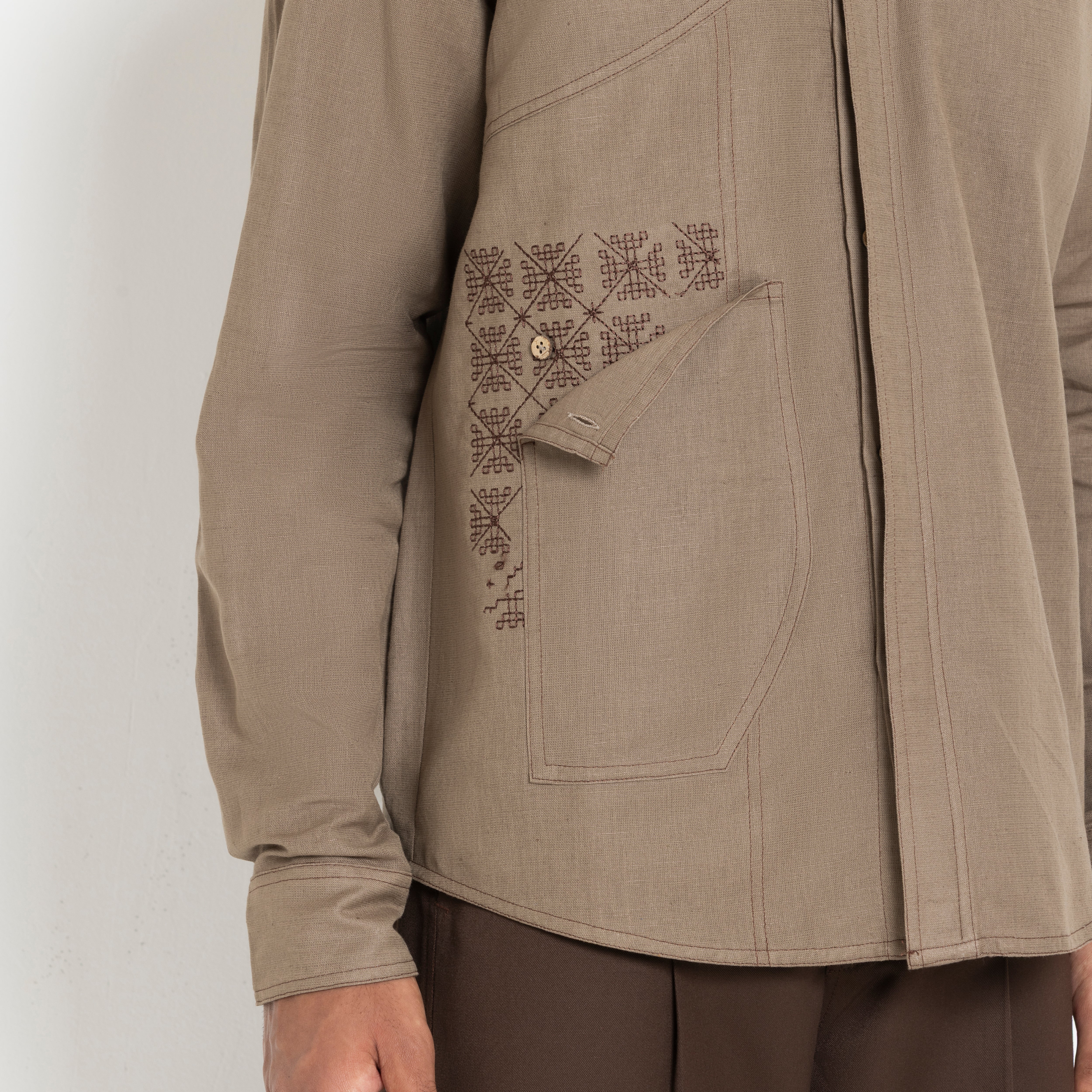 Kara - Saddle-stitch Shirt - Light Brown For Men