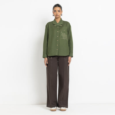 Kara - Cross-collar Shirt - Olive Green For Women