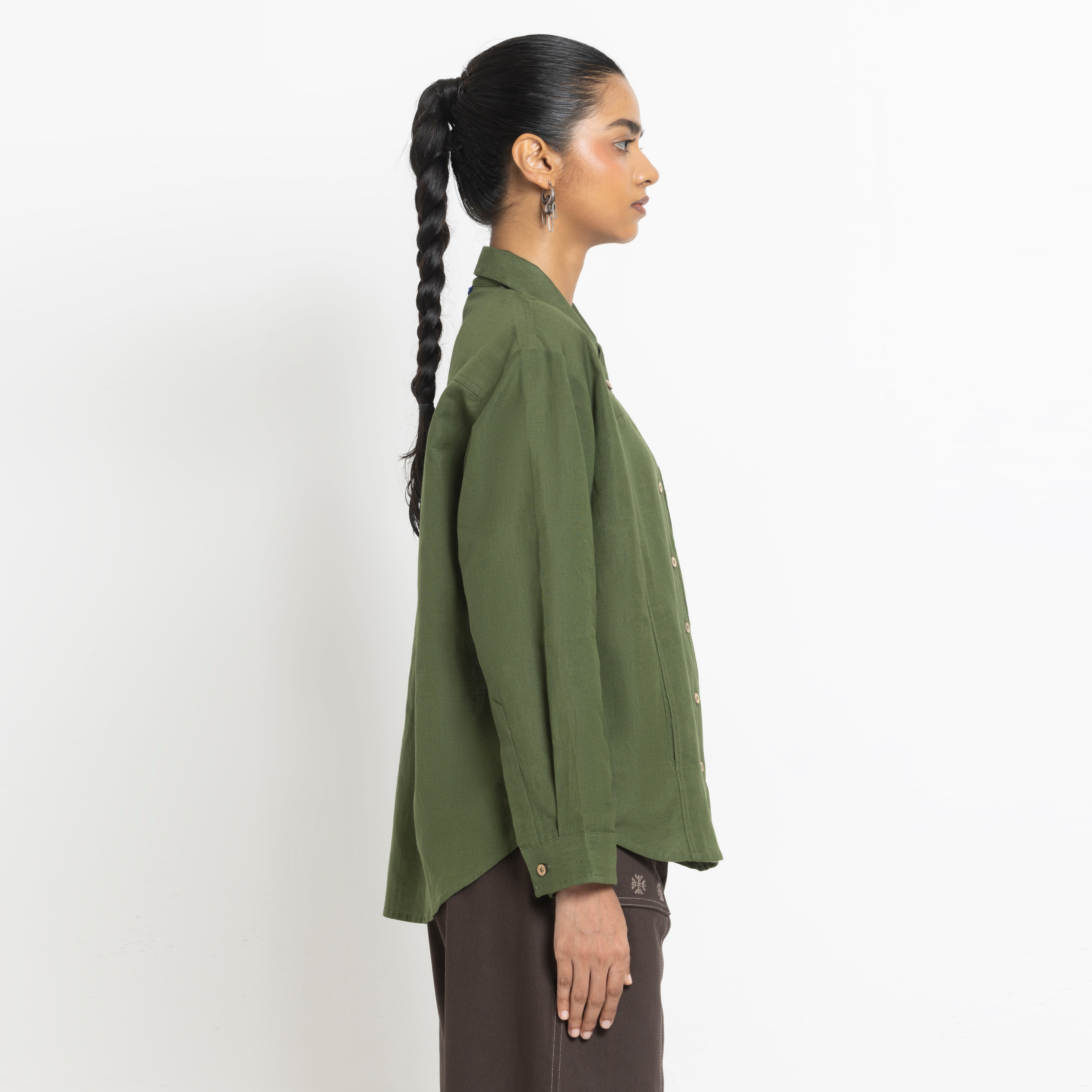 Kara - Cross-collar Shirt - Olive Green For Women