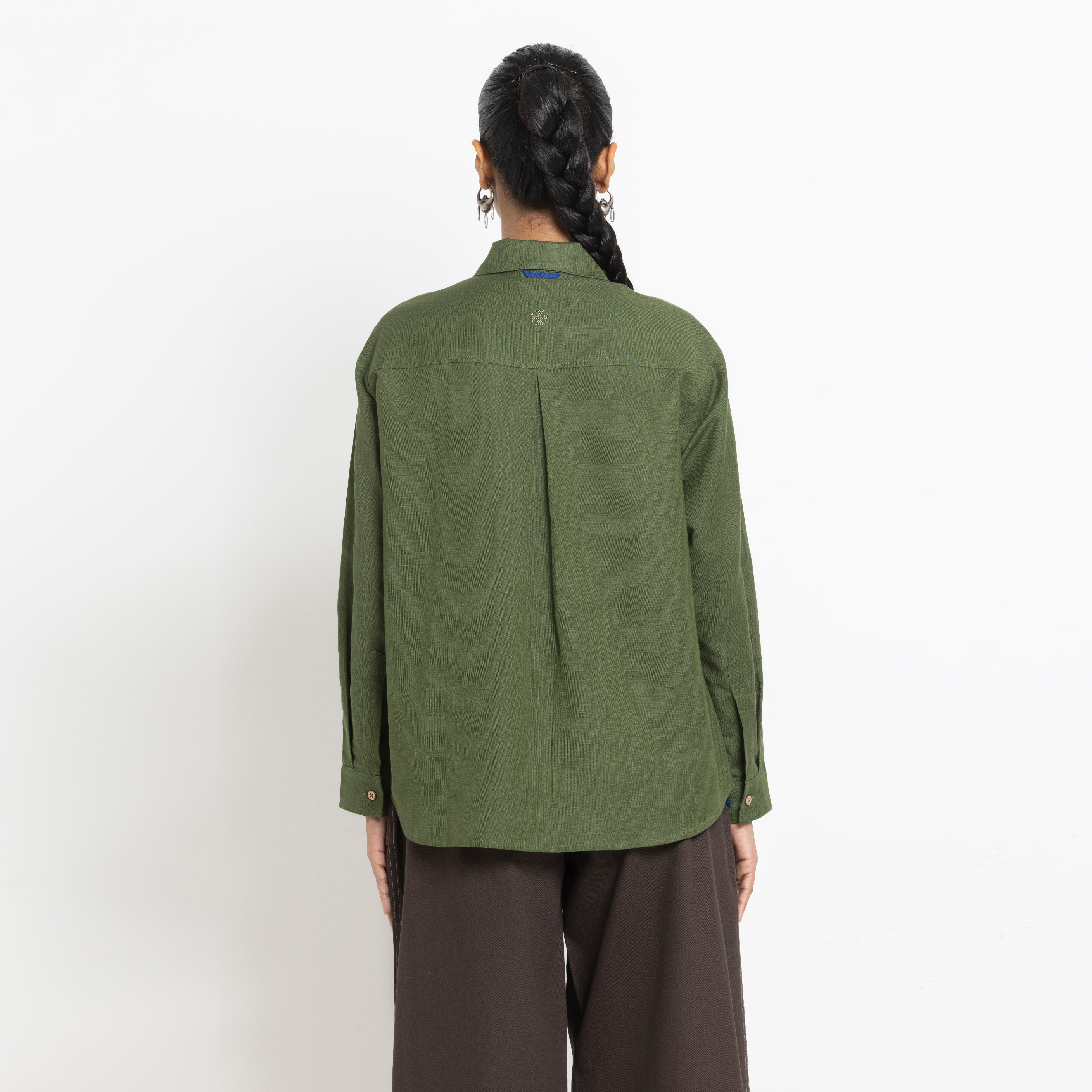 Kara - Cross-collar Shirt - Olive Green For Women