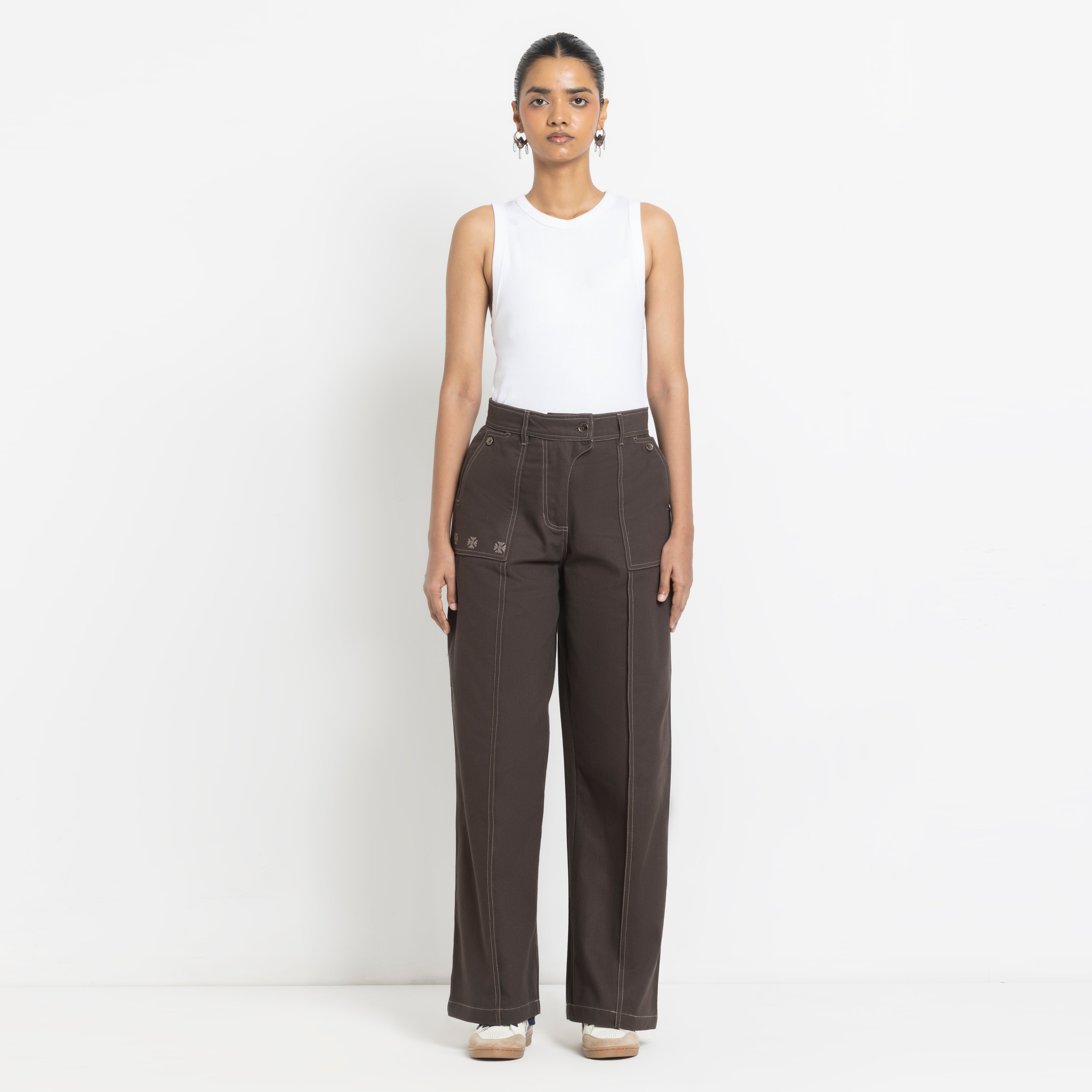 Kara - Pintuck Pant - Dark Brown For Women