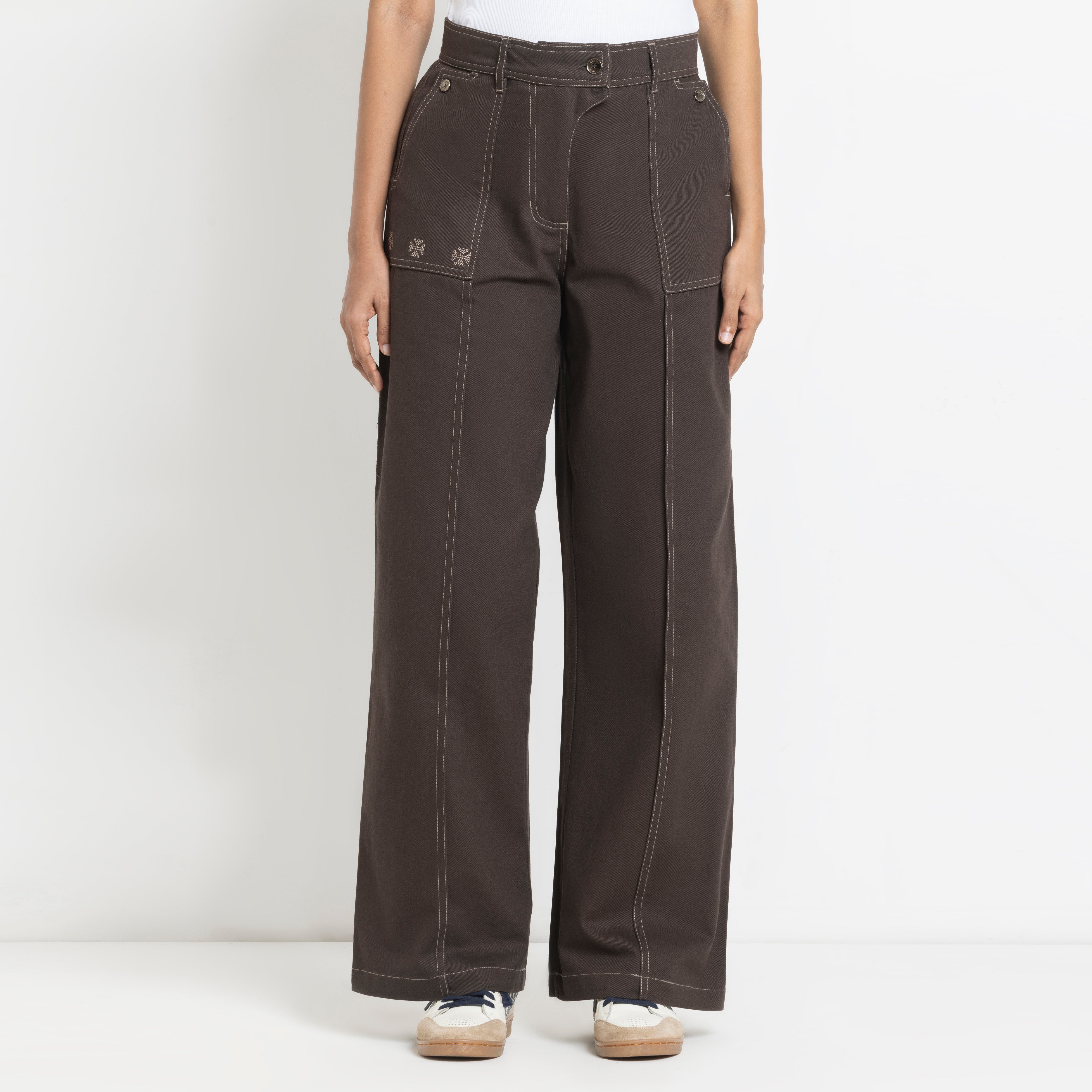 Kara - Pintuck Pant - Dark Brown For Women