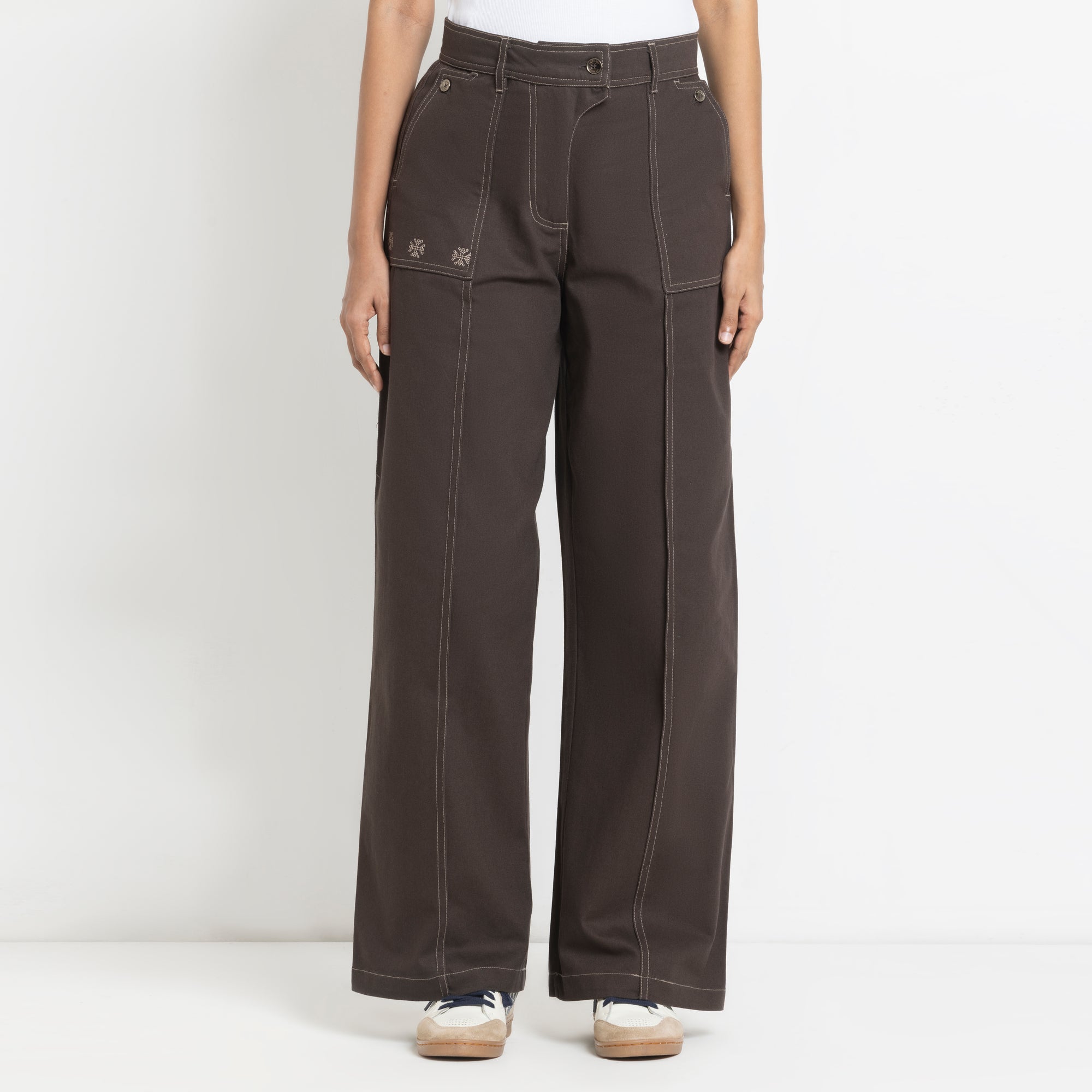 Kara - Pintuck Pant - Dark Brown For Women