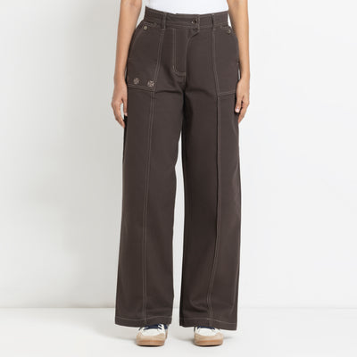 Kara - Pintuck Pant - Dark Brown For Women