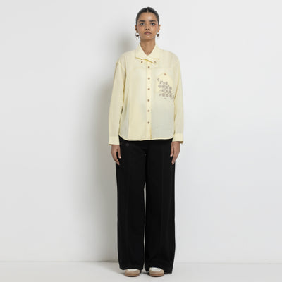 Kara - Cross-collar Shirt - Butter Yellow For Women