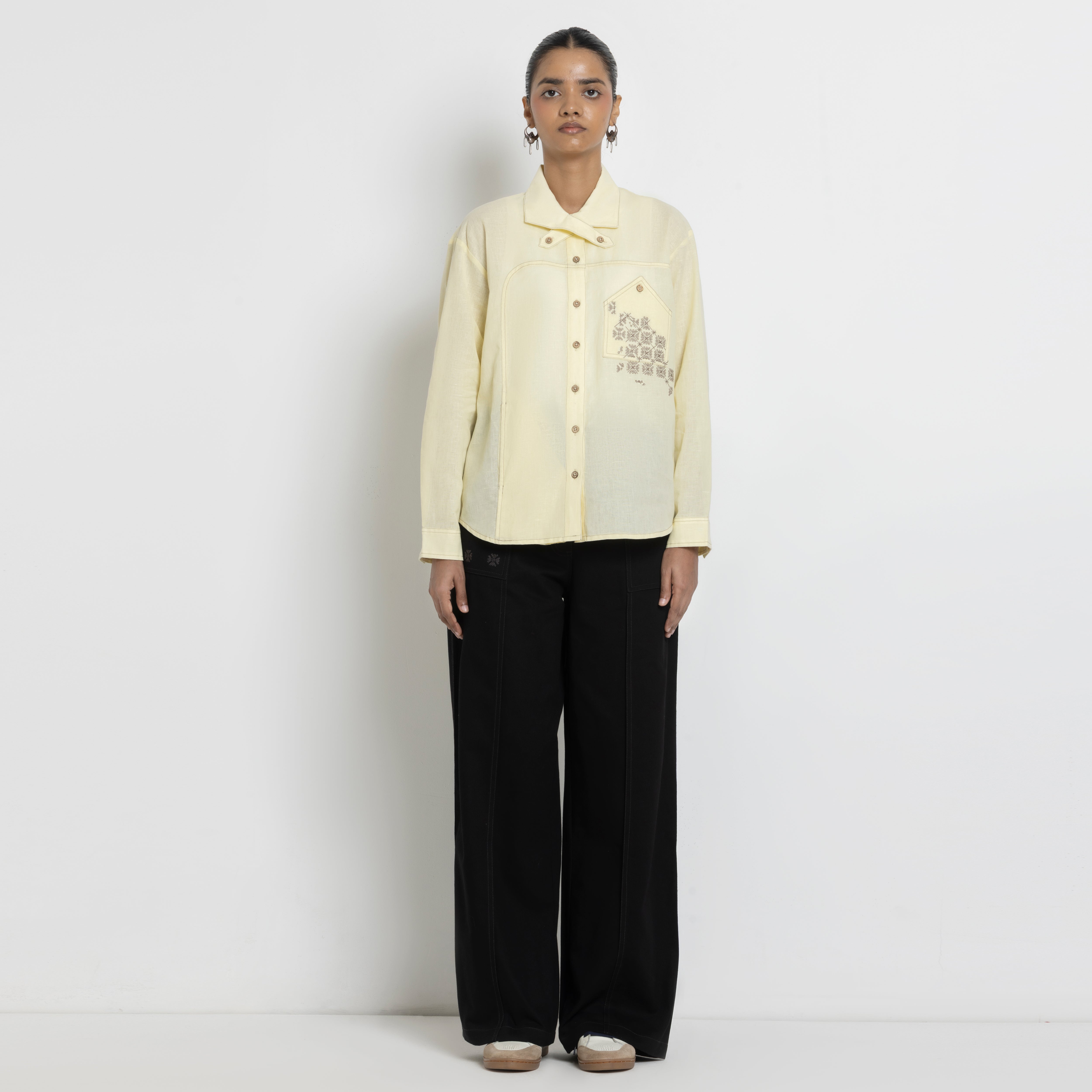Kara - Cross-collar Shirt - Butter Yellow For Women