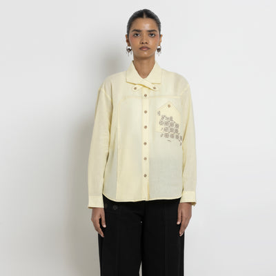 Kara - Cross-collar Shirt - Butter Yellow For Women