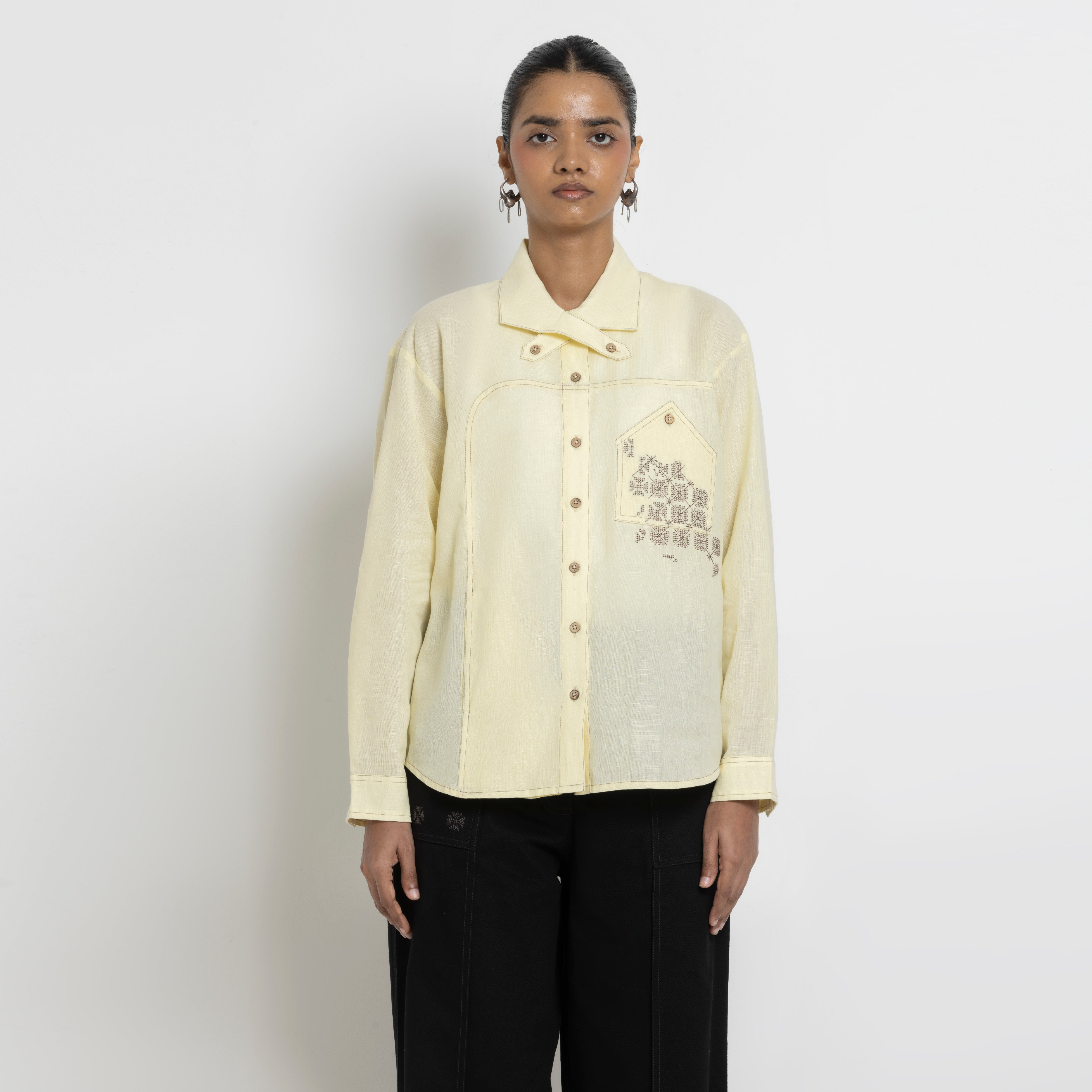 Kara - Cross-collar Shirt - Butter Yellow For Women