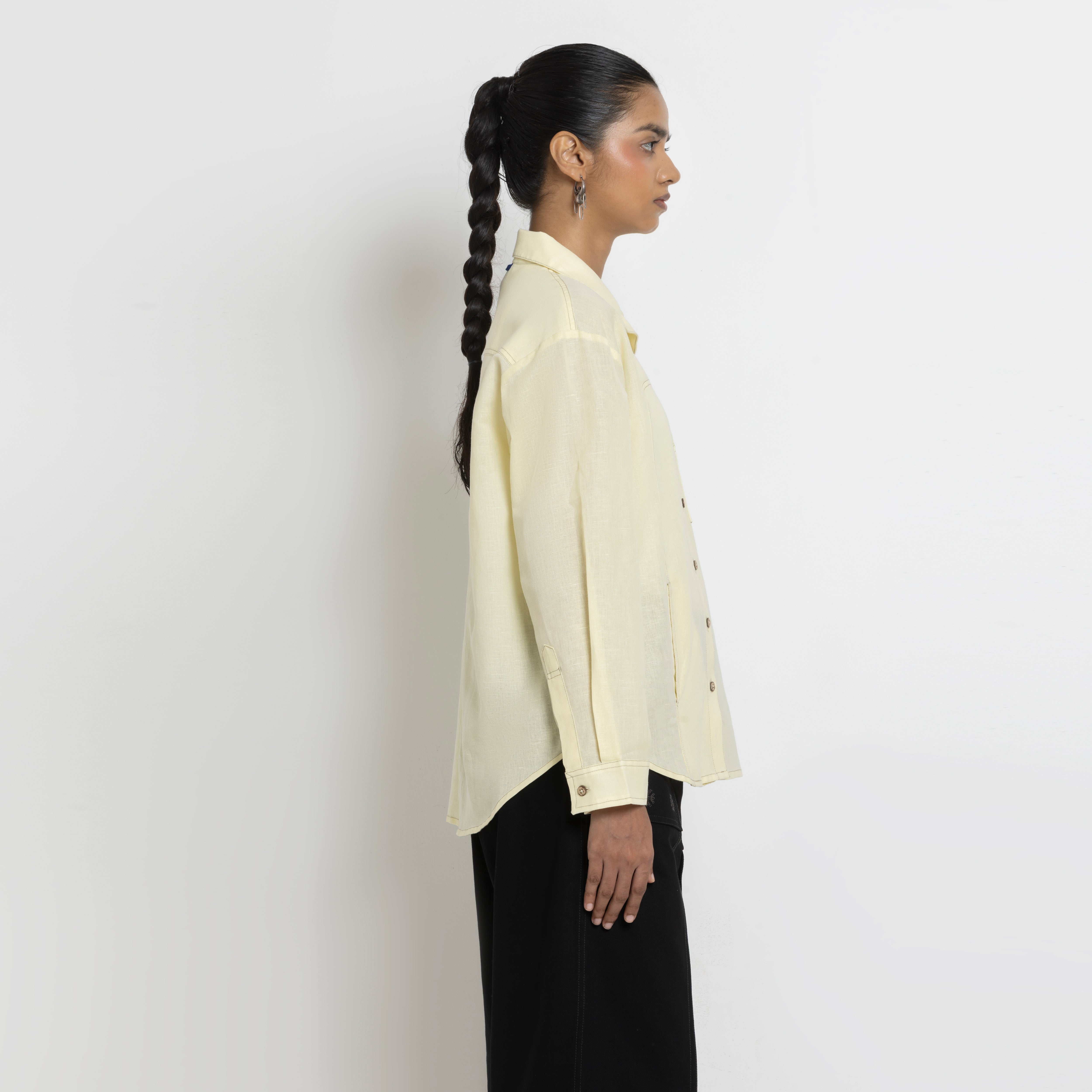 Kara - Cross-collar Shirt - Butter Yellow For Women