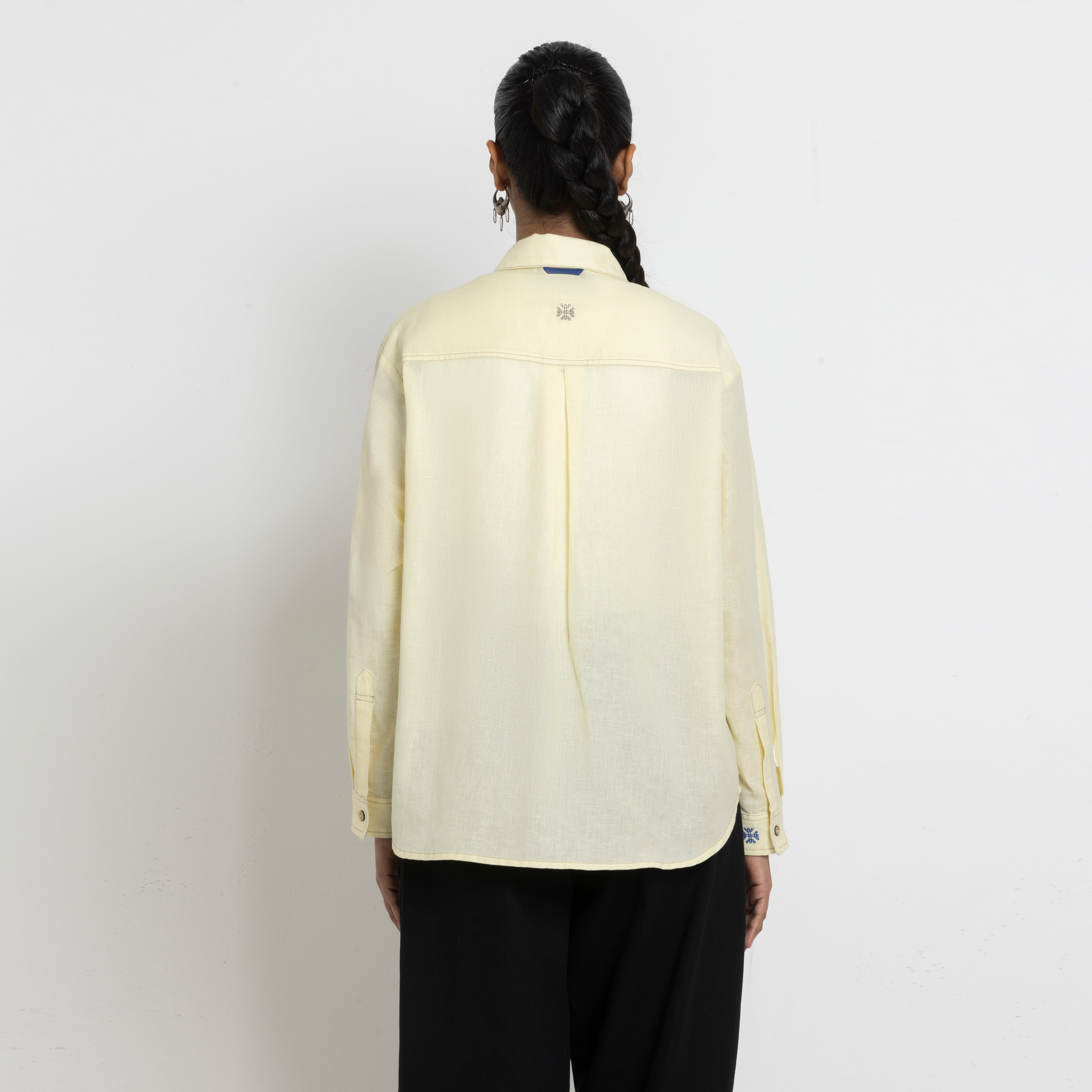Kara - Cross-collar Shirt - Butter Yellow For Women