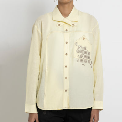 Kara - Cross-collar Shirt - Butter Yellow For Women