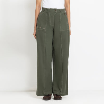 Kara - Pintuck Pant - Olive Green For Women