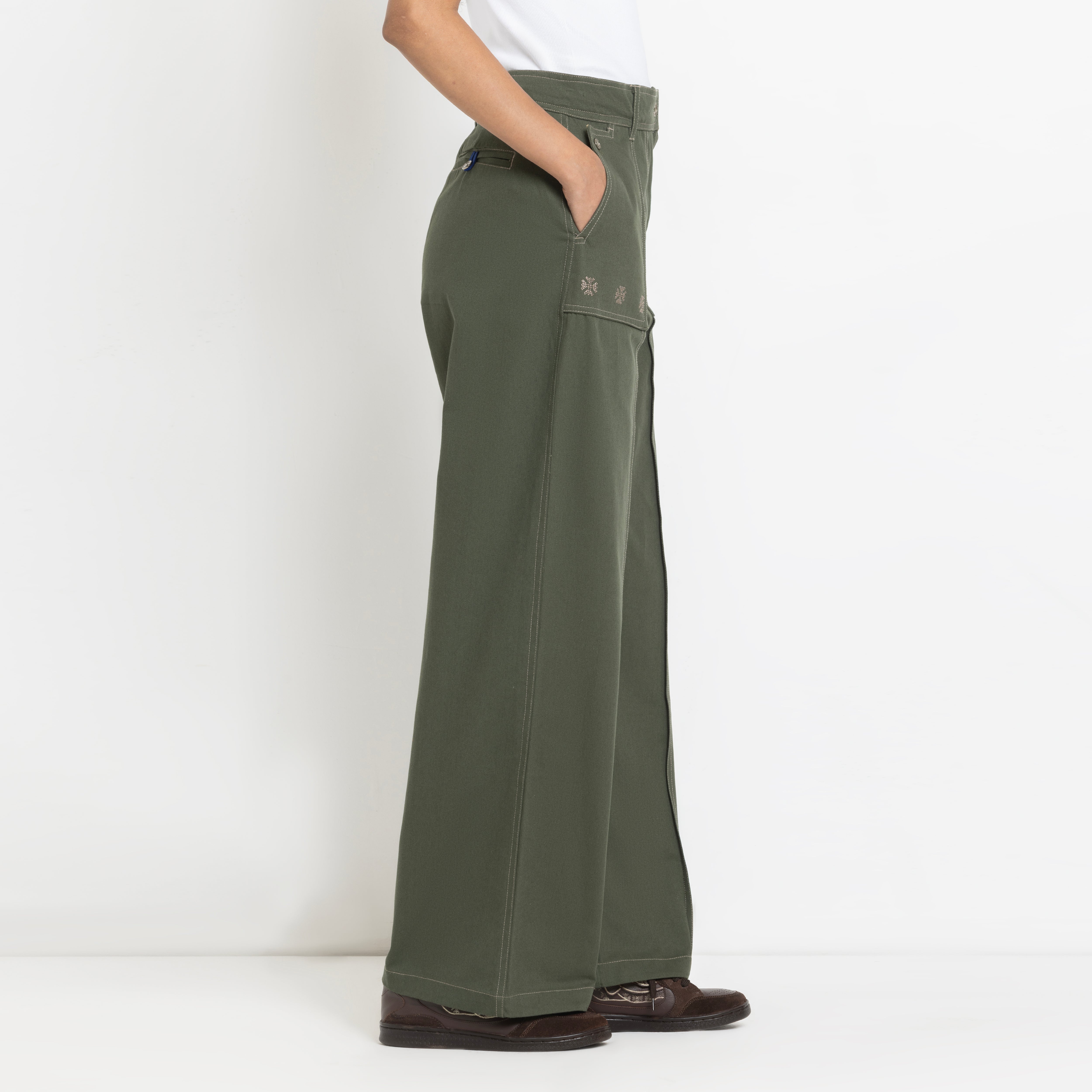 Kara - Pintuck Pant - Olive Green For Women