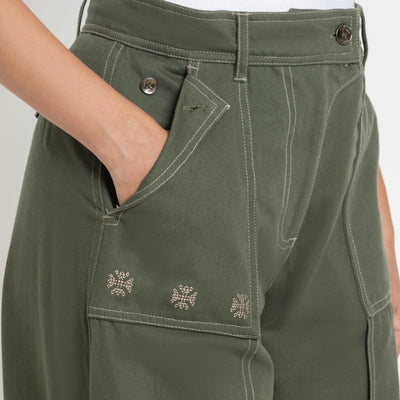 Kara - Pintuck Pant - Olive Green For Women
