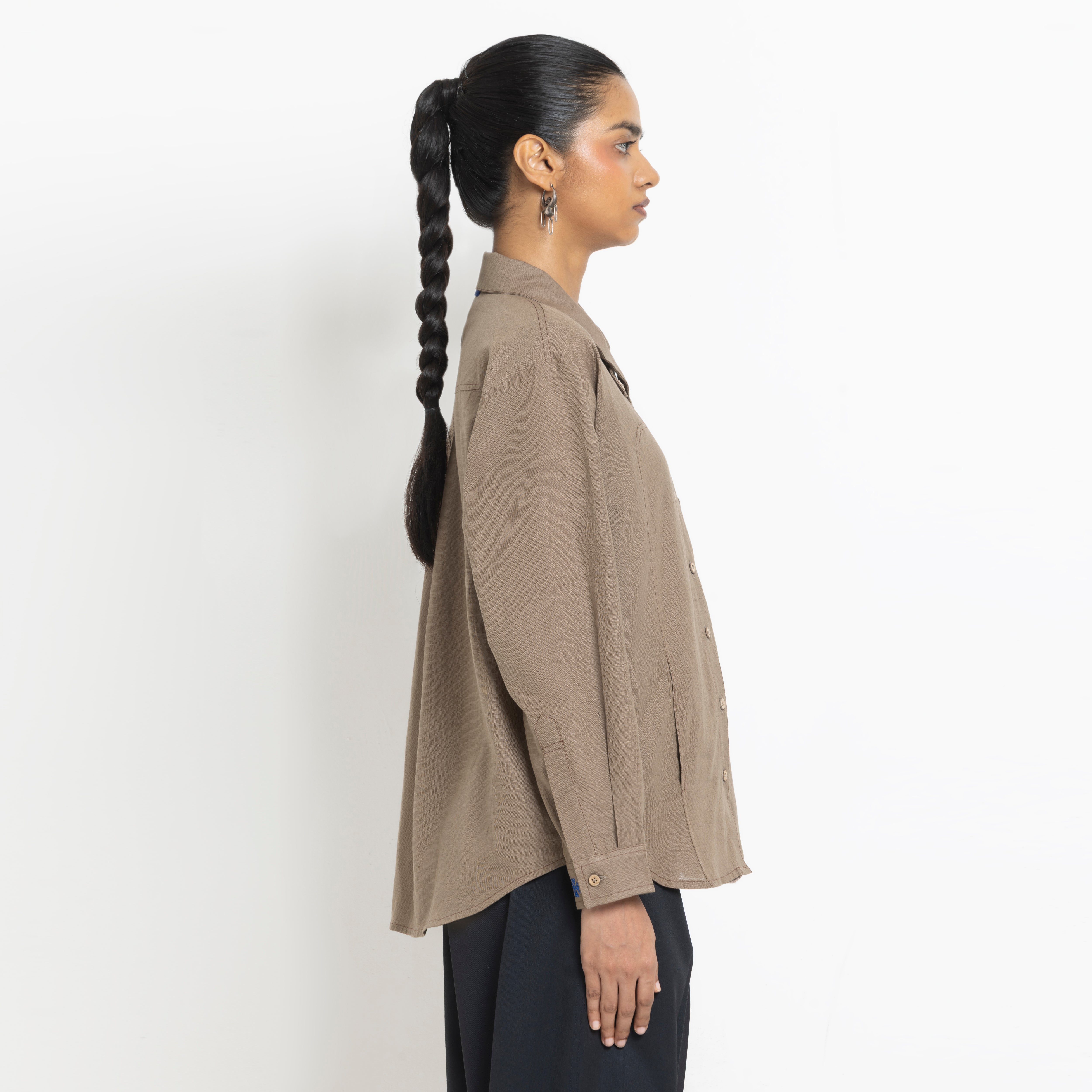 Kara - Cross-collar Shirt - Brown For Women