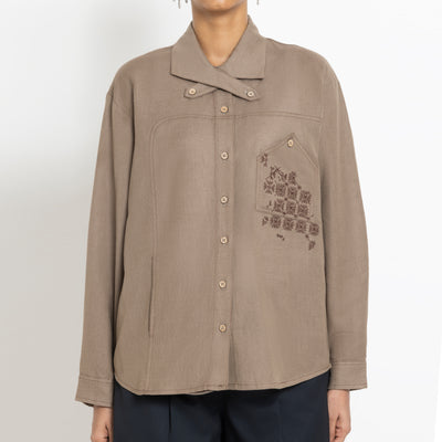 Kara - Cross-collar Shirt - Brown For Women