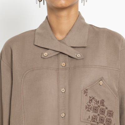 Kara - Cross-collar Shirt - Brown For Women