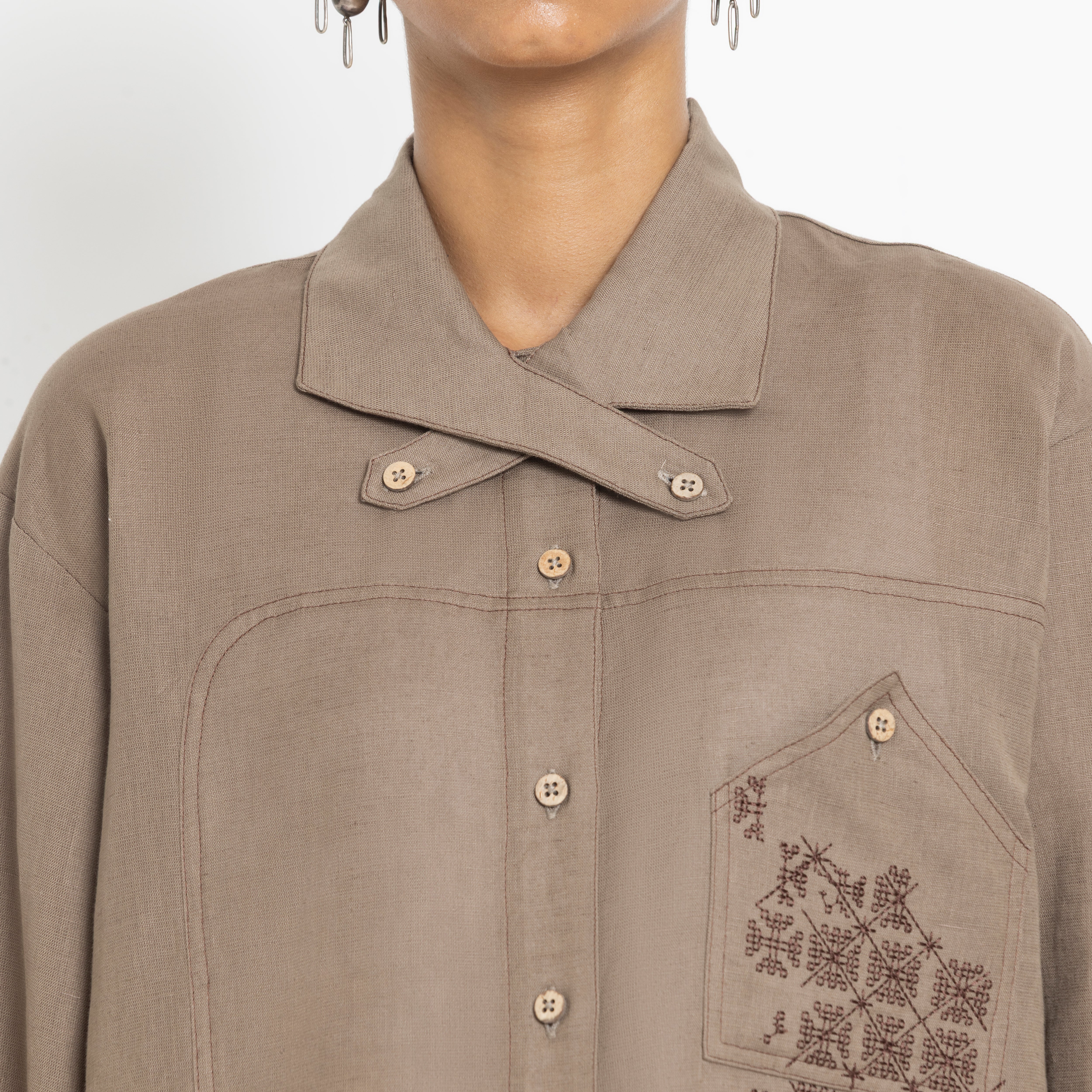 Kara - Cross-collar Shirt - Brown For Women