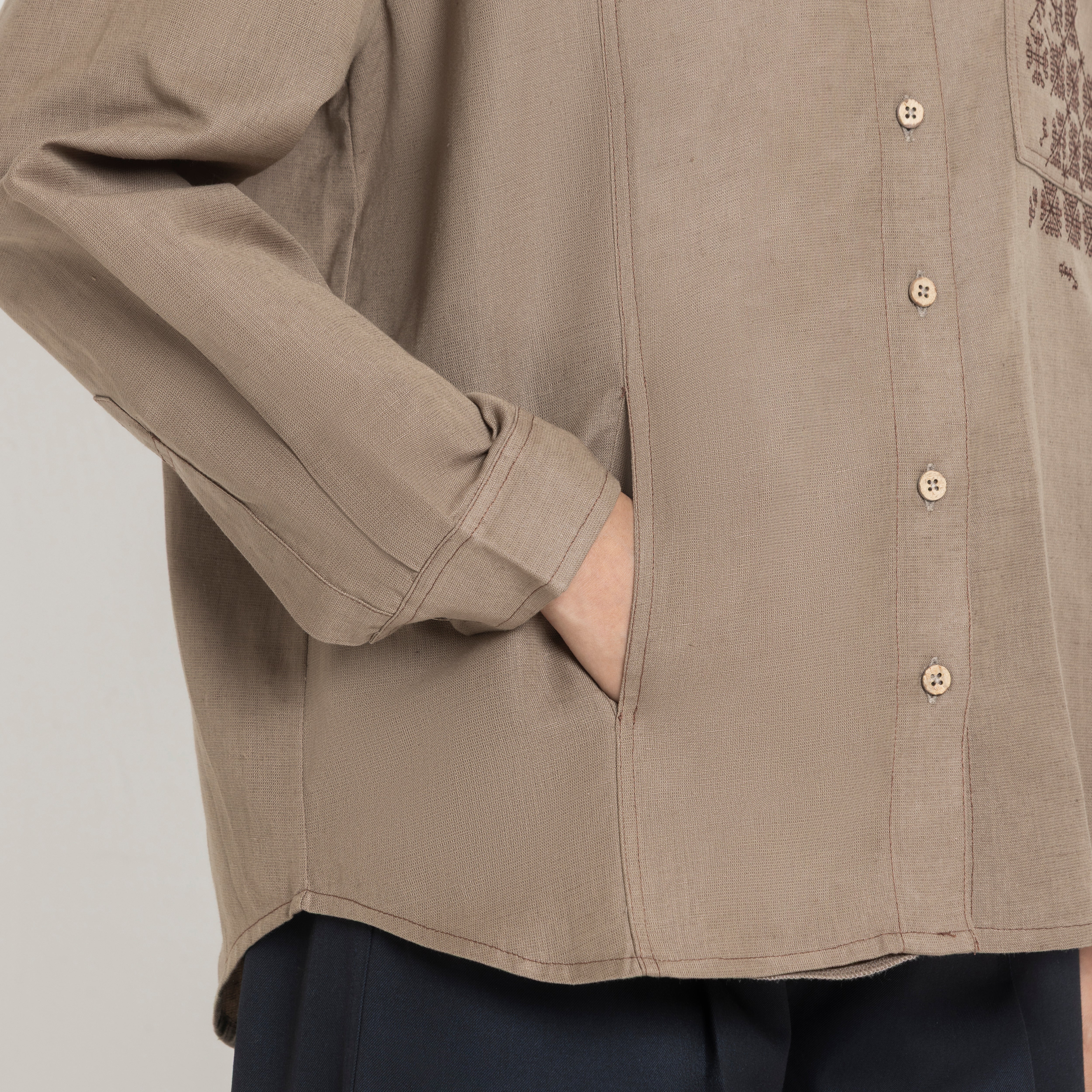Kara - Cross-collar Shirt - Brown For Women