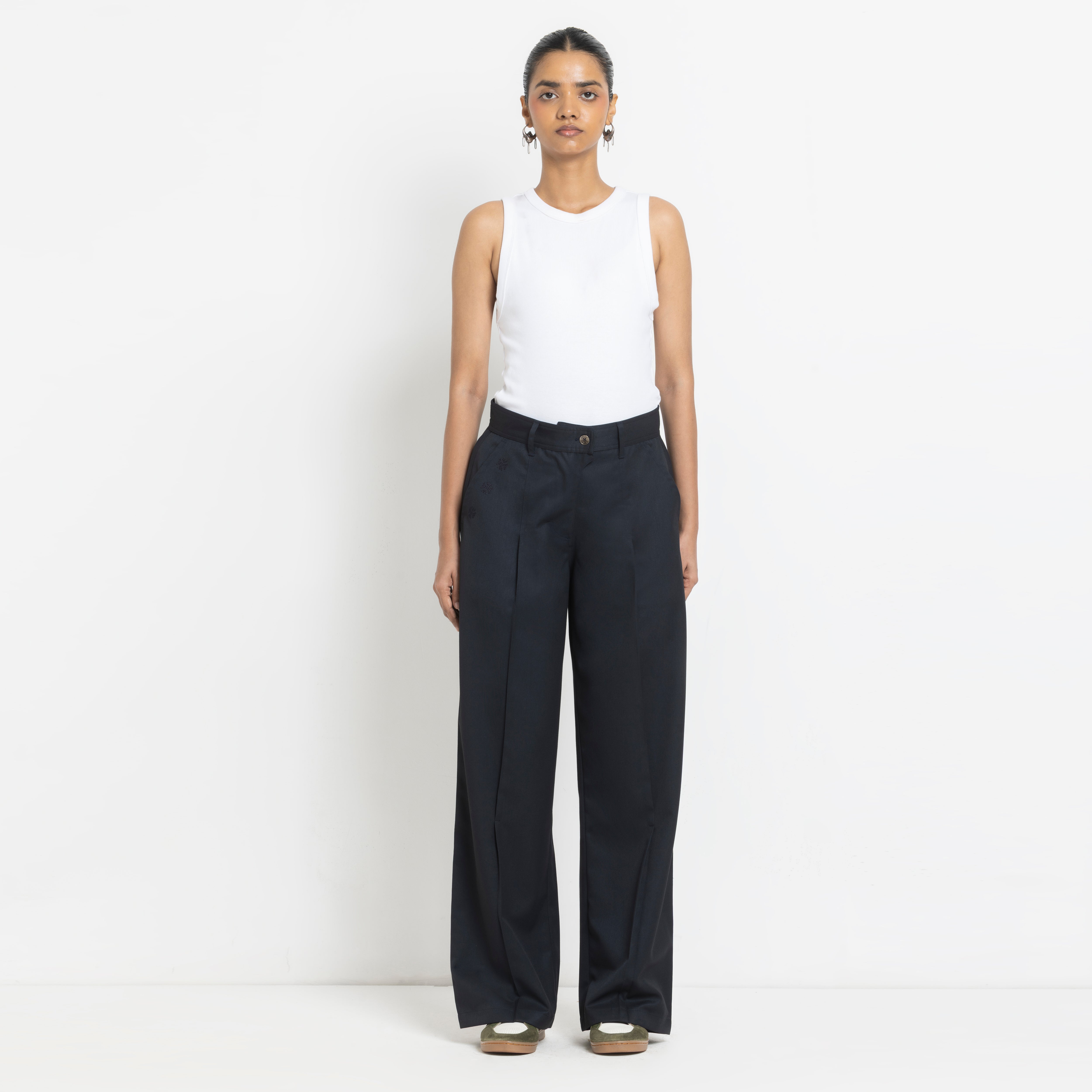 Kara - Pleat Trouser - Navy For Women