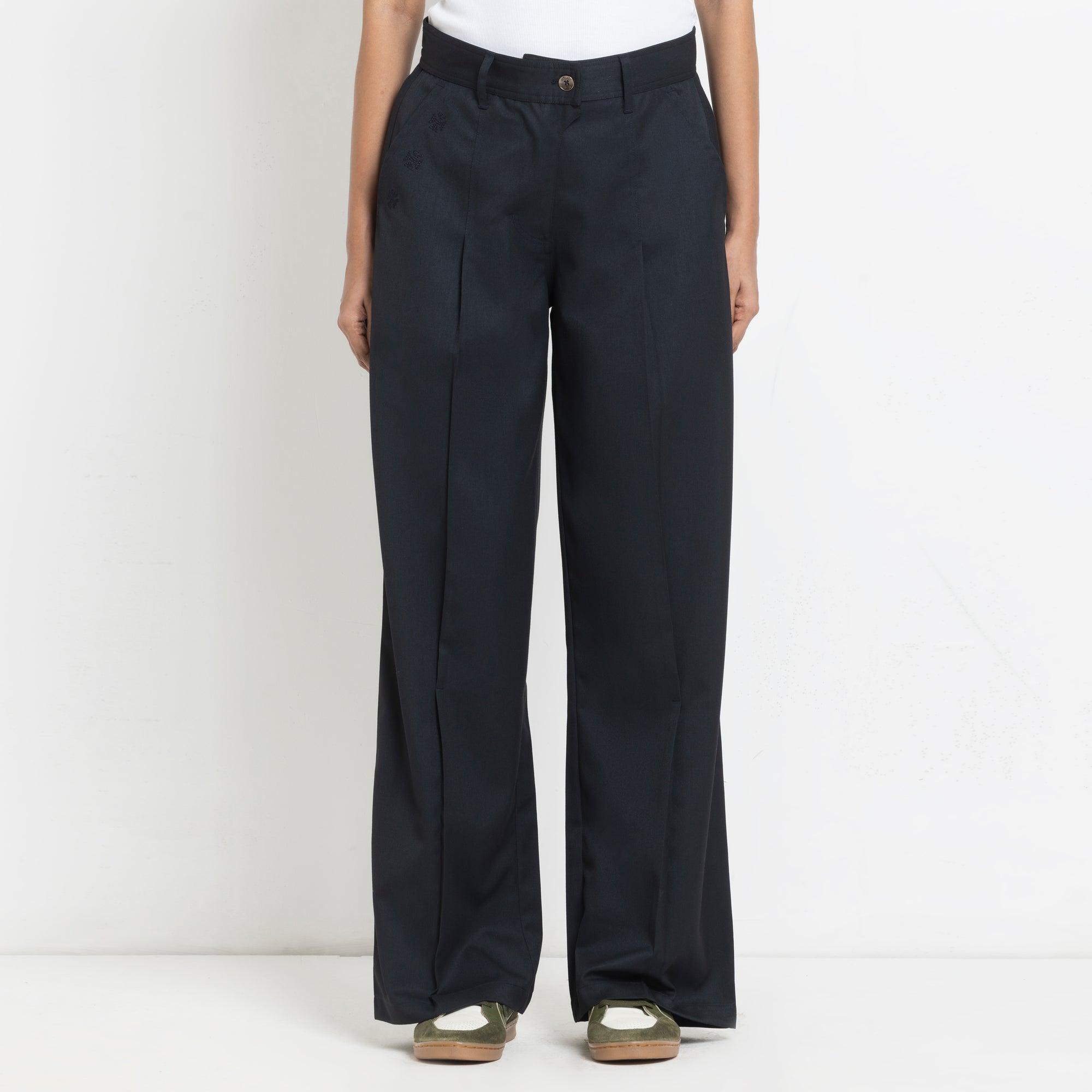 Kara - Pleat Trouser - Navy For Women