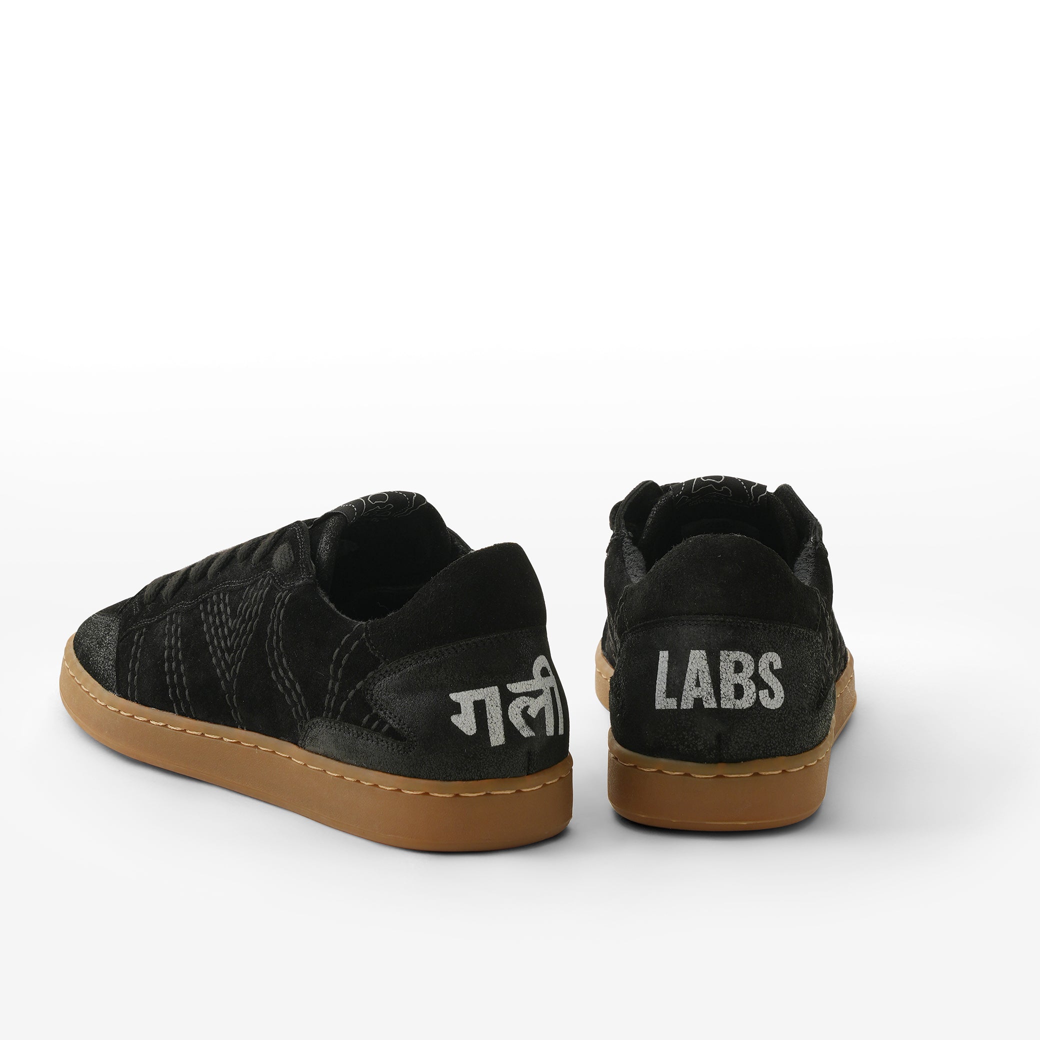 Bold Kohl Black Suede Sneaker with Kantha Embroidery – Gully Labs
