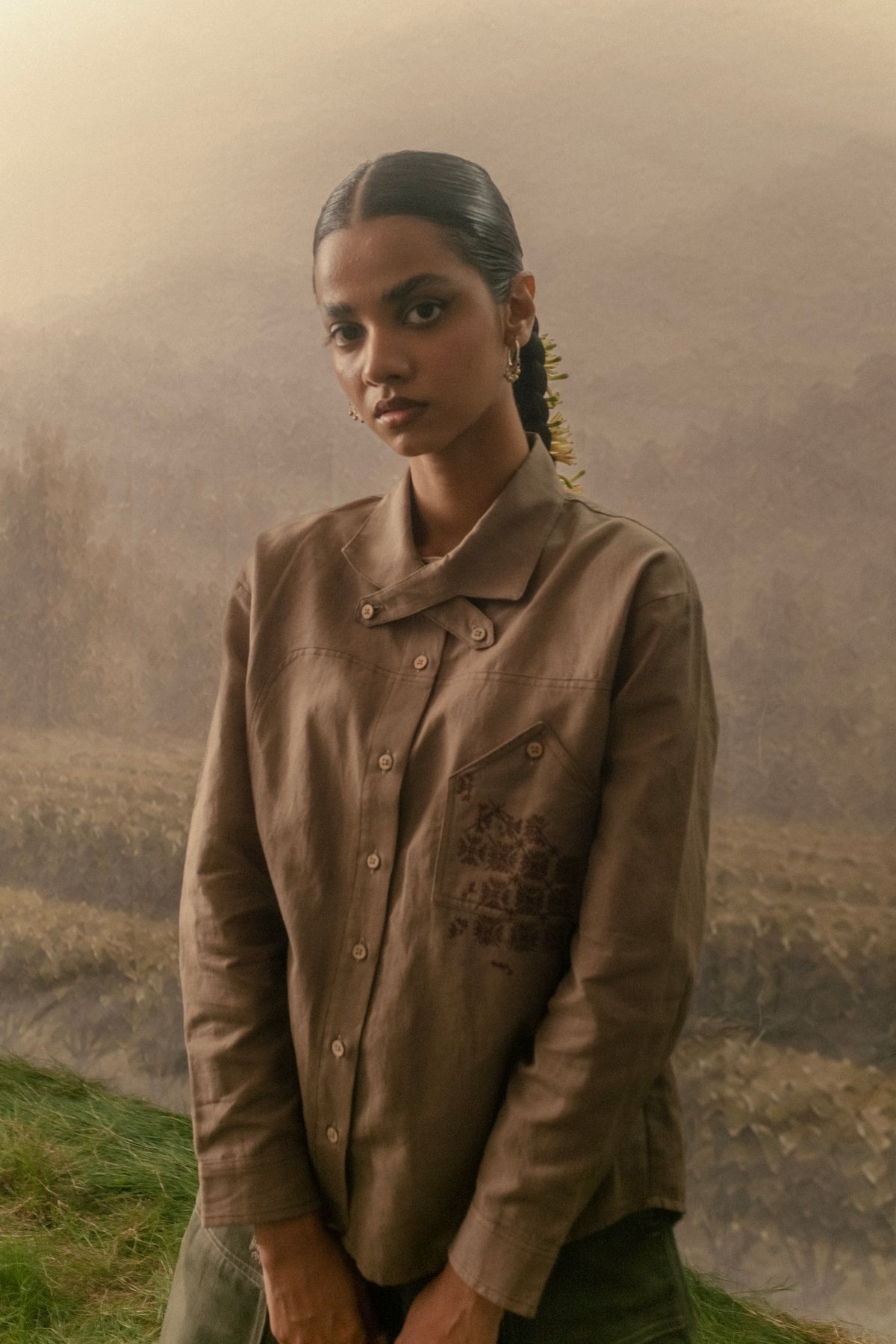 Kara - Cross-collar Shirt - Brown For Women