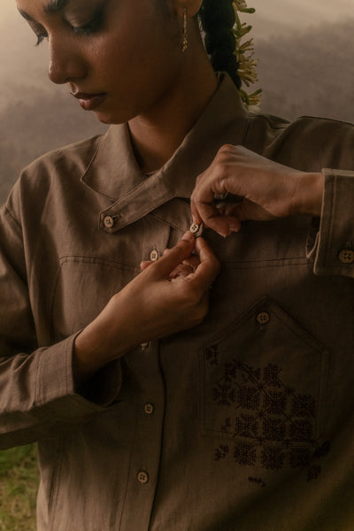 Kara - Cross-collar Shirt - Brown For Women