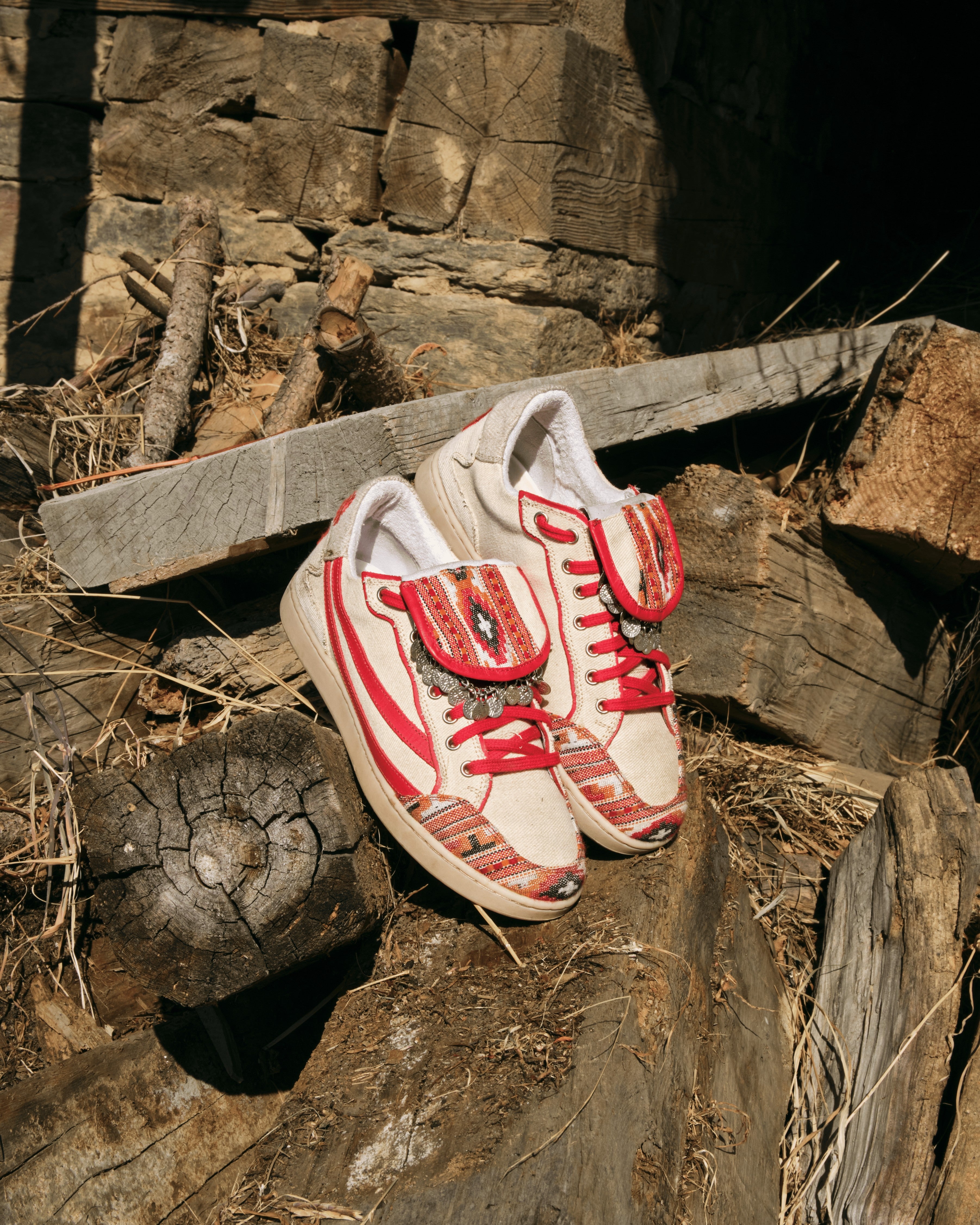 Shop Red Leather Sneaker Inspired by the Buransh Flower – Gully Labs