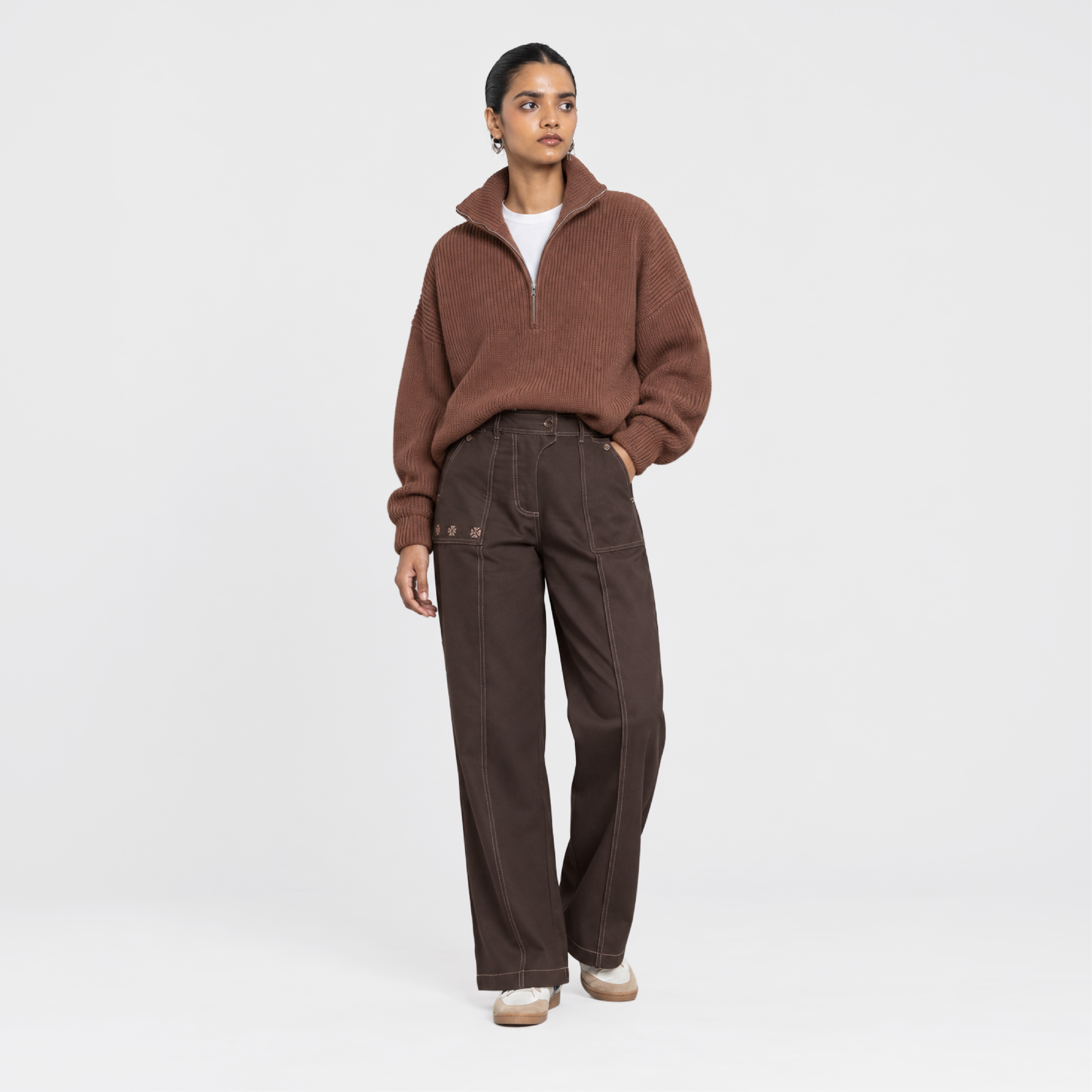 Kara - Pintuck Pant - Dark Brown For Women