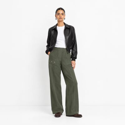 Kara - Pintuck Pant - Olive Green For Women