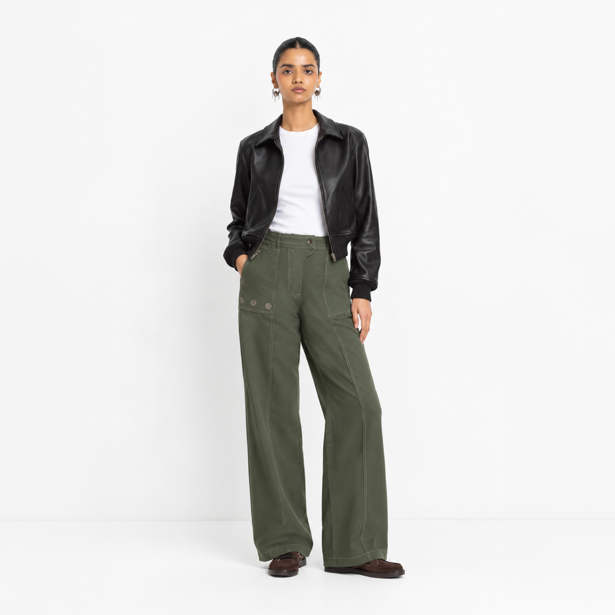 Kara - Pintuck Pant - Olive Green For Women