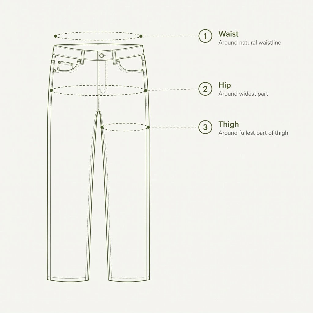 Waist, hip, and thigh on trousers